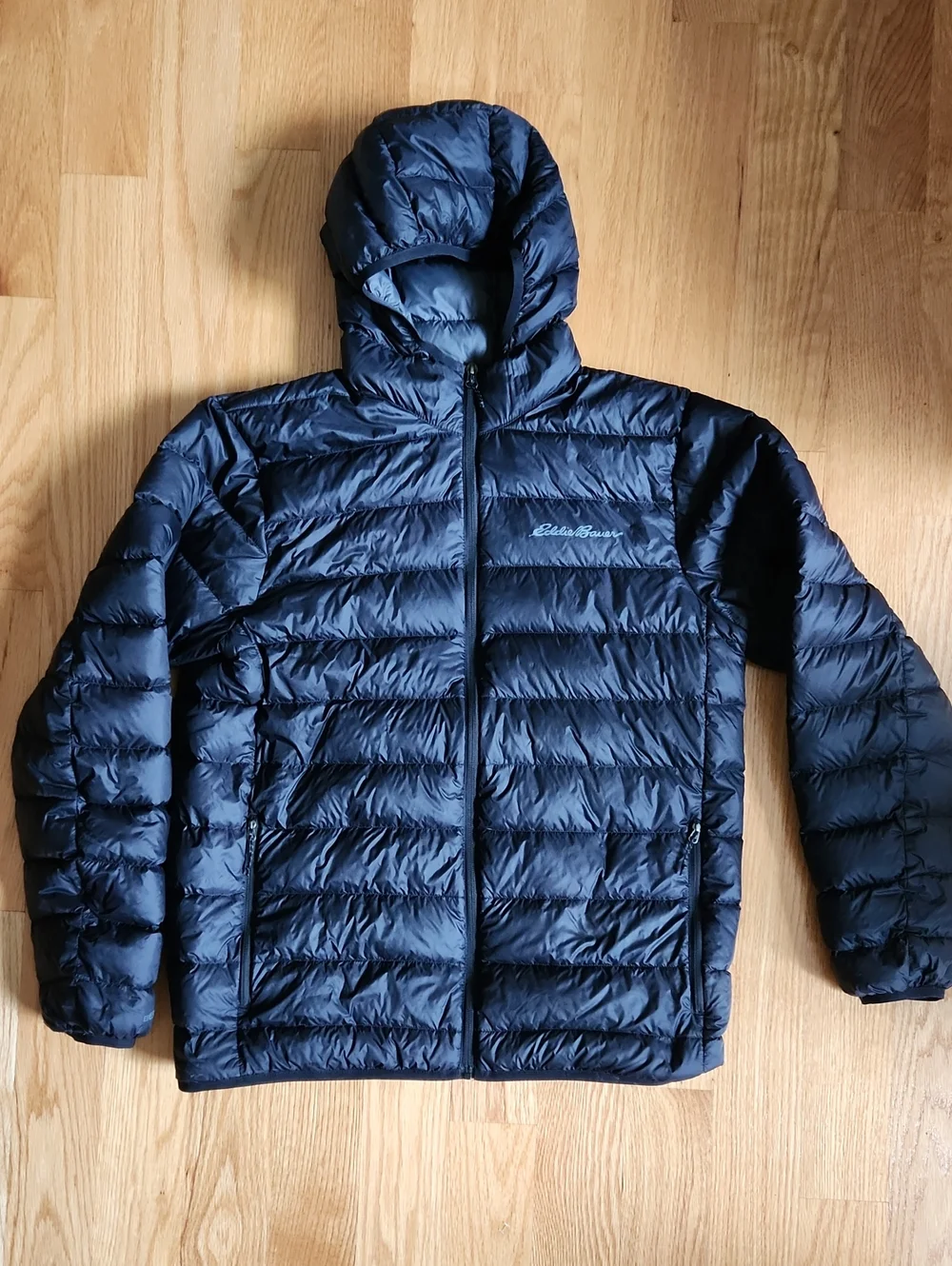 Eddie Bauer, Mens Black Hooded Down Puffer Jacket, Sz Medium - Picture 1 of 14